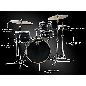 DW Design Mini Pro 18" 4 Piece Drum Set, Black Satin