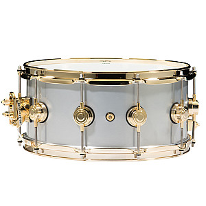 DW Collector's DRVM6514SVG Rolled Aluminum 14x6.5 inch Snare Drum with Gold Hardware