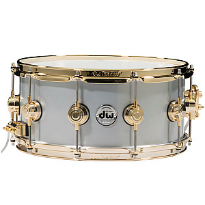 DW Collector's DRVM6514SVG Rolled Aluminum 14x6.5 inch Snare Drum with Gold Hardware
